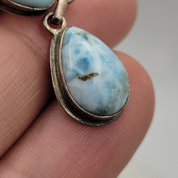 Gorgeous Genuine Larimar Sterling Silver Teardrop Earrings - Picture 8 of 10